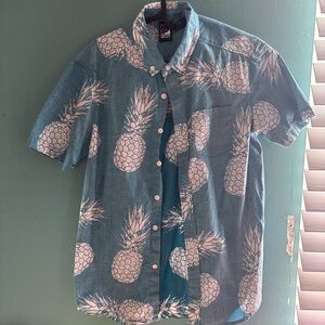 Blue Pineapple Print Men's Casual Shirt